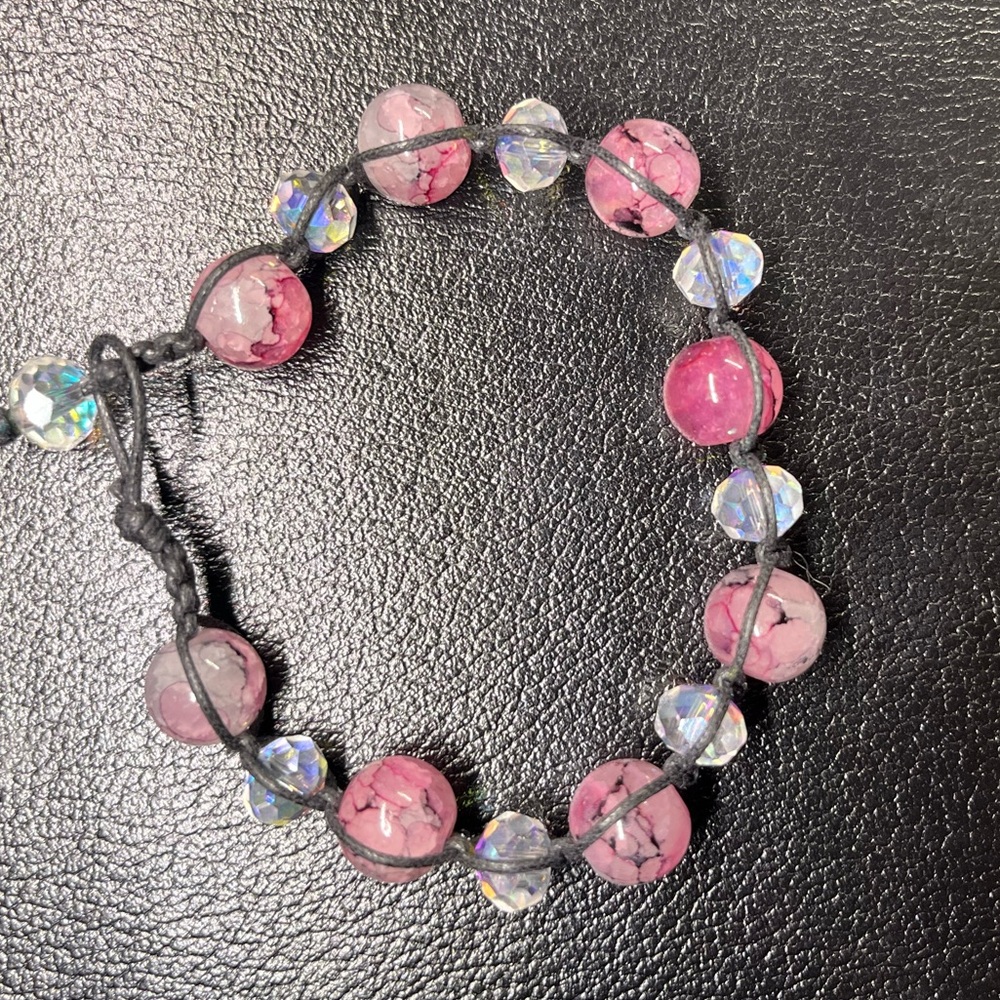 Pink Hemp Style Beaded Bracelet
